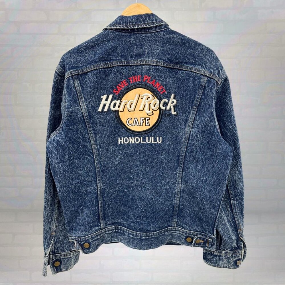 Vintage 90s Lee Jeans Hard Rock Cafe Oversized Jacket Size Small (Fits Large)
